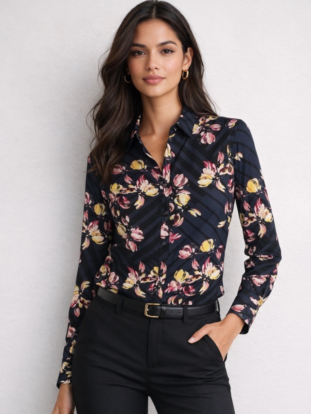 Banana Republic Floral Stripe Button Down Blouse XS